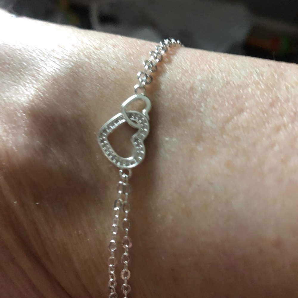 New Belk Silver Double Heart Chain Anklet with Crystals